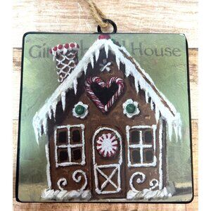 Gingerbread House Metal Christmas Ornament 5" Hand-Painted Rustic Holiday Decor
